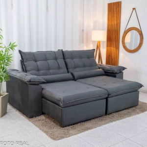 Sofá Retrátil Reclinável Emanuelly 2.30m Veludo Cinza 20