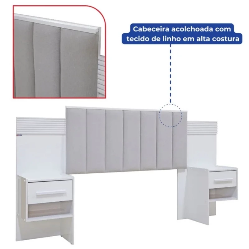 Cabeceira Casal Íris Cinamomo/Off Larg. 1.40m Acolchoada Linho Bege e Detalhe Ripado - D Doro - Imagem 6