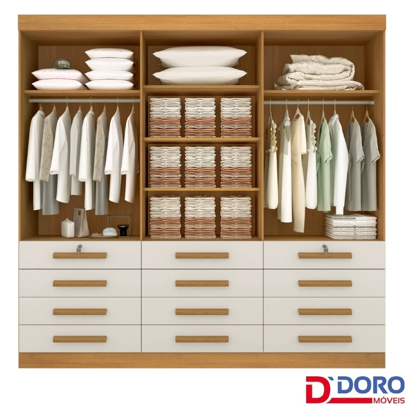 Roupeiro Mônaco Plus 6 Portas Castanho/off White Larg. 2.40m - D Doro - Imagem 3