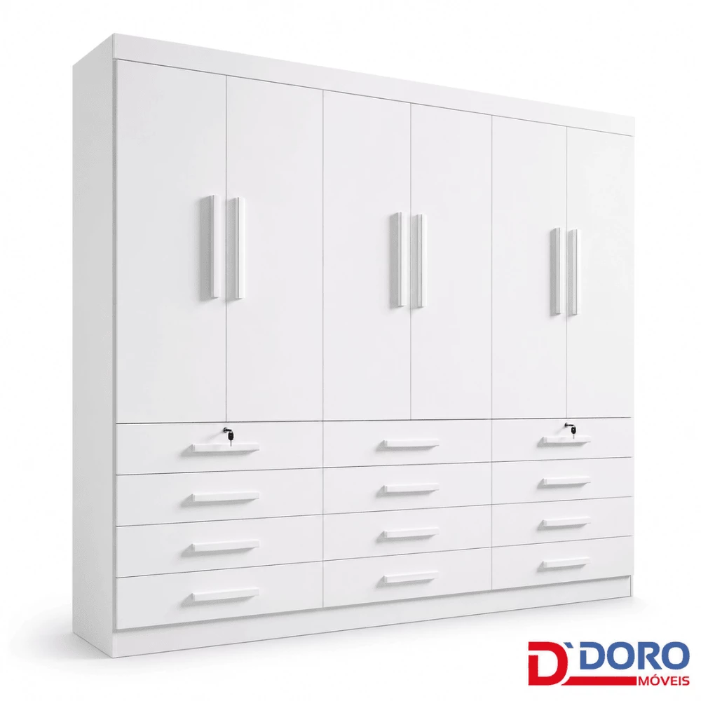 Roupeiro Mônaco Plus 6 Portas Branco Larg. 2.40m - D Doro
