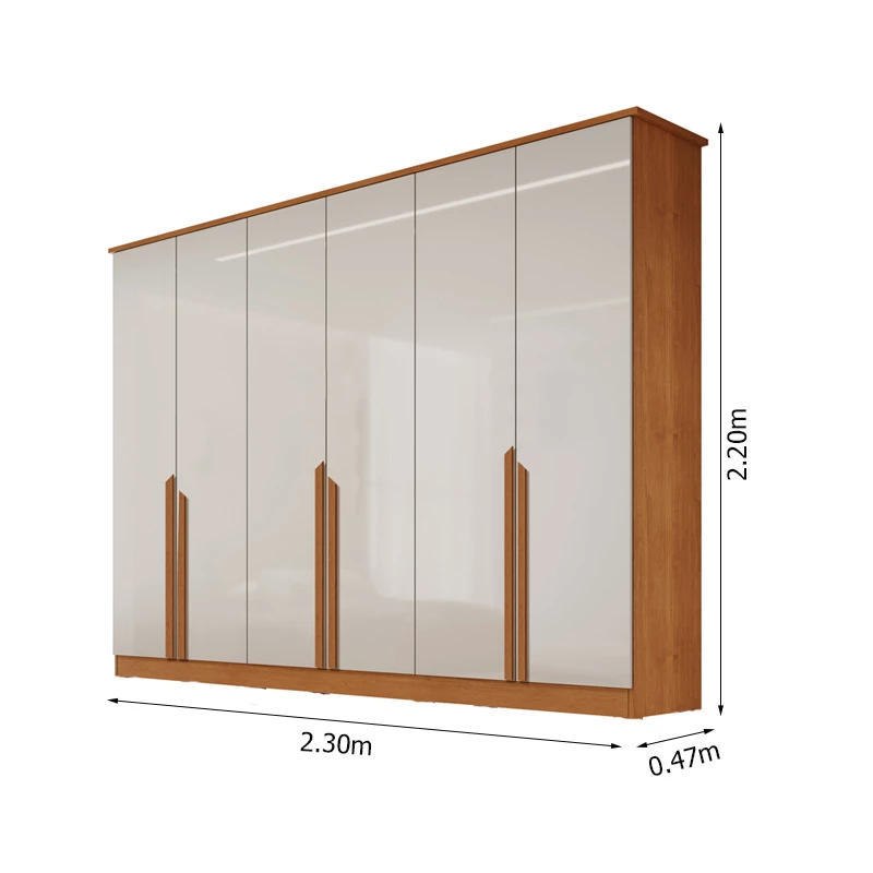 Guarda-roupa Casal Bianca 6 Portas Larg. 2.30m 100% MDF Nature/Off - Bianchi - Imagem 3